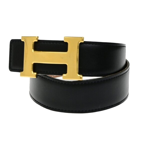 HERMES H Logo Constance Reversible Buckle Belt Leather #68 Black Brown - Picture 1 of 13